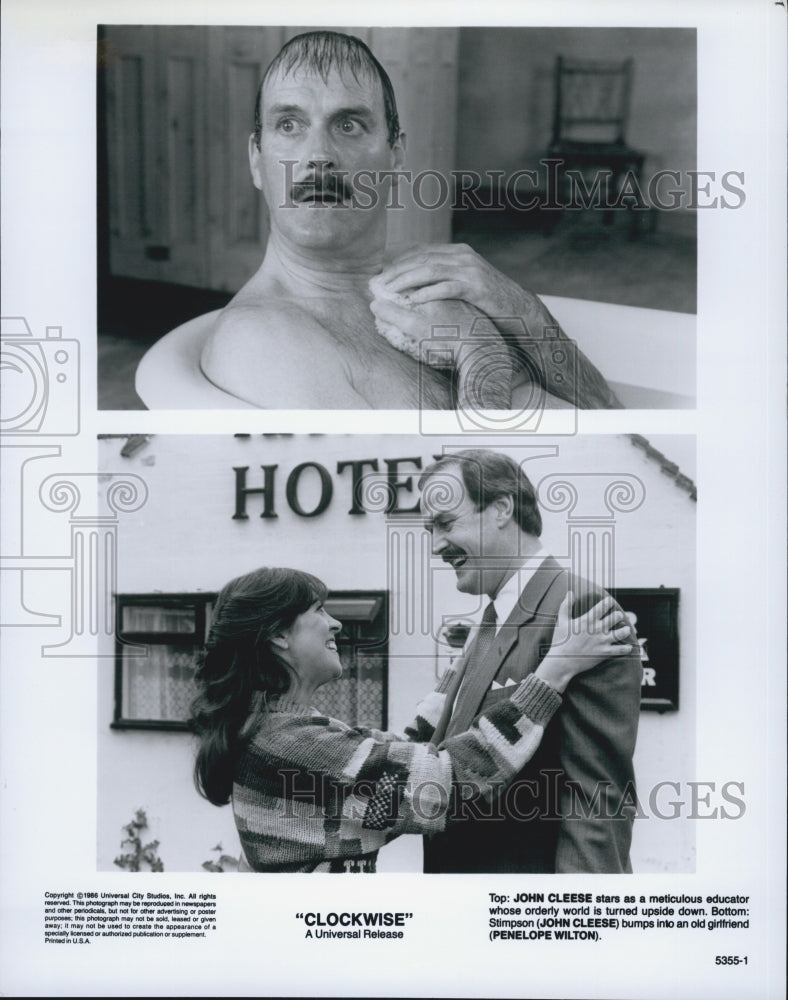 1986 Press Photo John Cleese, Penelope Wilson &quot;Clockwise&quot; - Historic Images