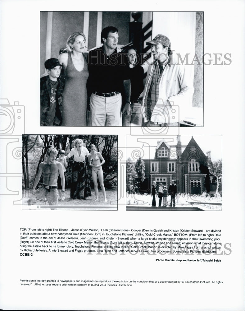 2003 Press Photo Ryan Wilson, Sharon Stone, Dennis Quaid &quot;Cold Creek Manor&quot; - Historic Images