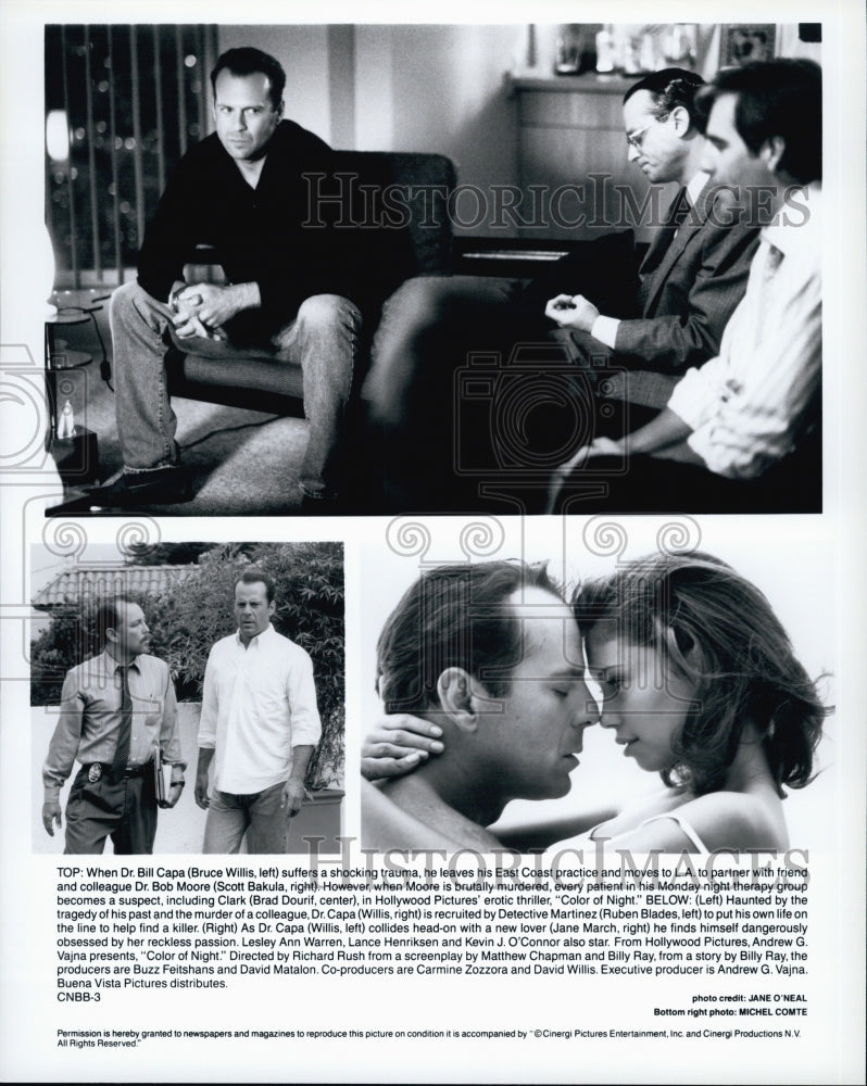 1994 Press Photo "Color of Night" Bruce Willis,Jane March,Scott Bakula,B Dourif - Historic Images