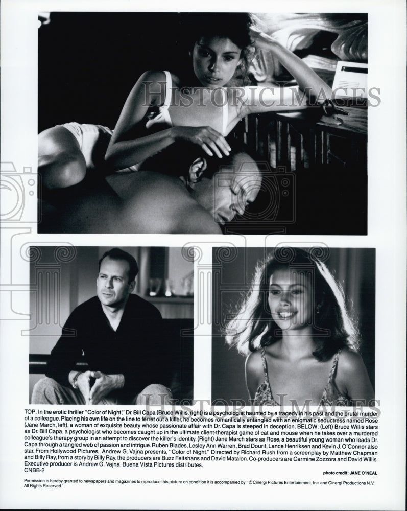 1994 Press Photo "Color of Night" Bruce Willis,Jane March,Leslie Ann  Warren - Historic Images