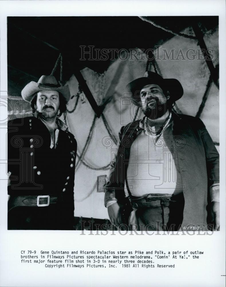 1981 Press Photo Gene Quintano and Ricardo Palacios in &quot;Comin&#39; At Ya!&quot; - Historic Images