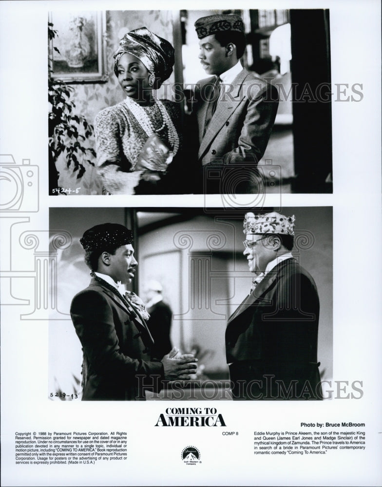 1988 Press Photo Actors Eddie Murphy, James Earl Jones Madge Sinclair - Historic Images