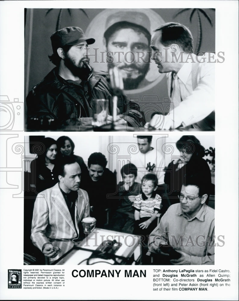 2001 Press Photo Anthony LaPaglia, Douglas McGrath, Peter Askin in "Company Man" - Historic Images