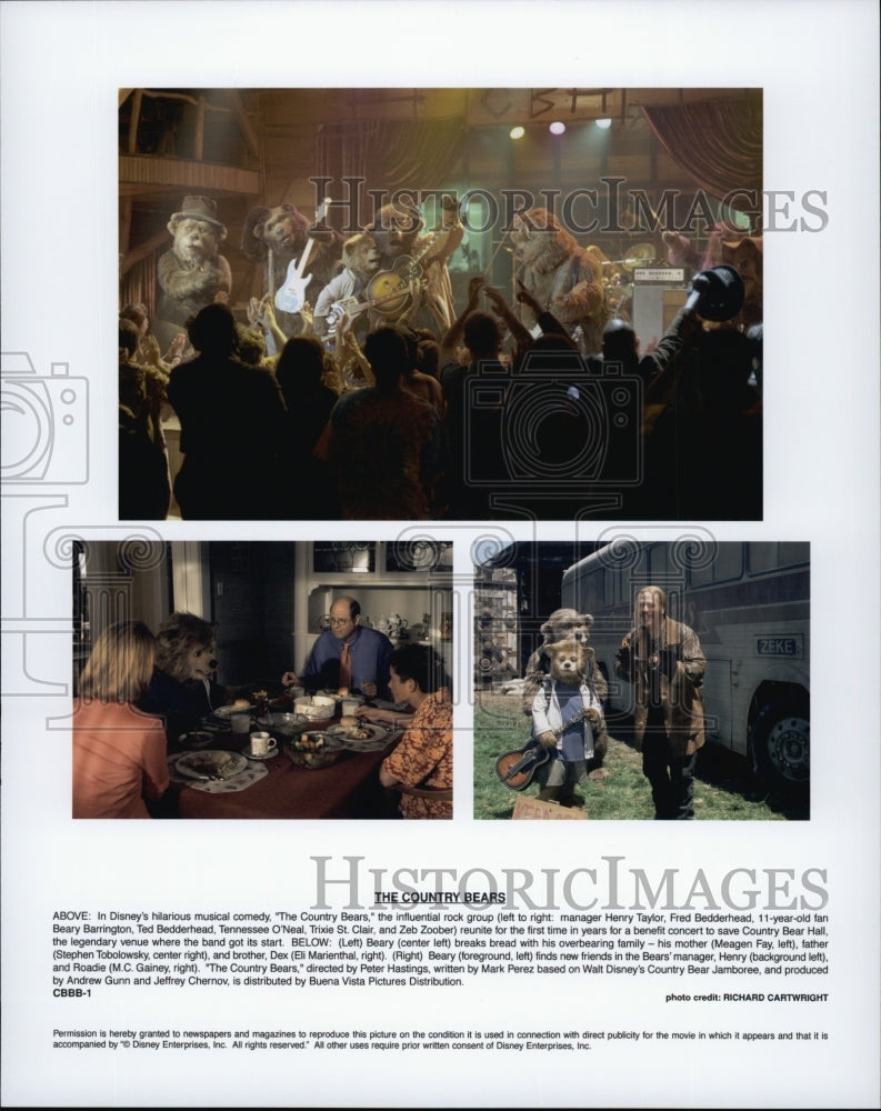 2002 Press Photo Fay, Tobolowsky, Marienthal, Gainey in &quot;The Country Bears&quot; - Historic Images