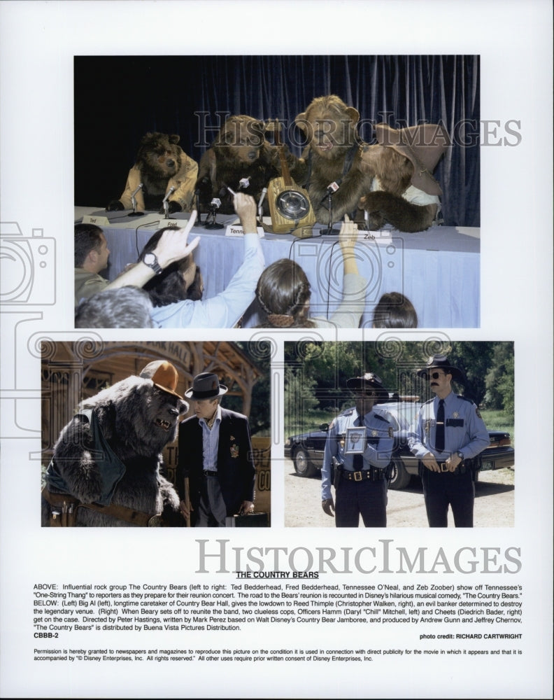 2002 Press Photo Christopher Walken, Mitchell, Bader in &quot;The Country Bears&quot; - Historic Images