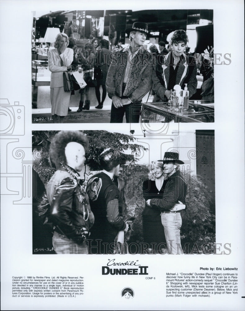 1988 Press Photo Hogan, Kozlowski, Deysner, Mark Folger in "Crocodile Dundee II" - Historic Images