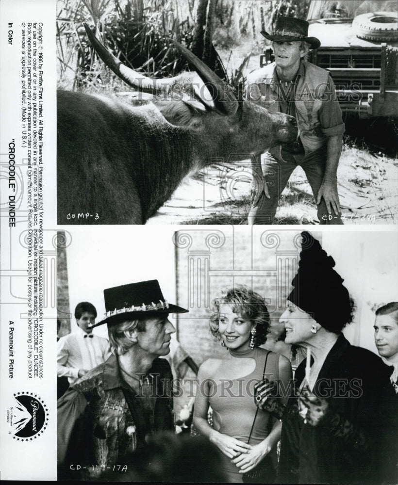 1986 Press Photo Actors Paul Hogan And Linda Kozlowski In &quot;Crocodile Dundee&quot; - Historic Images