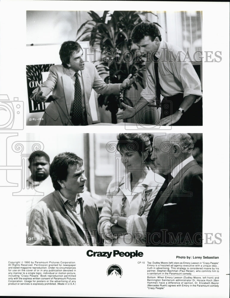 1990 Press Photo Dudley Moore, Paul Reiser &quot;Crazy People&quot; - Historic Images