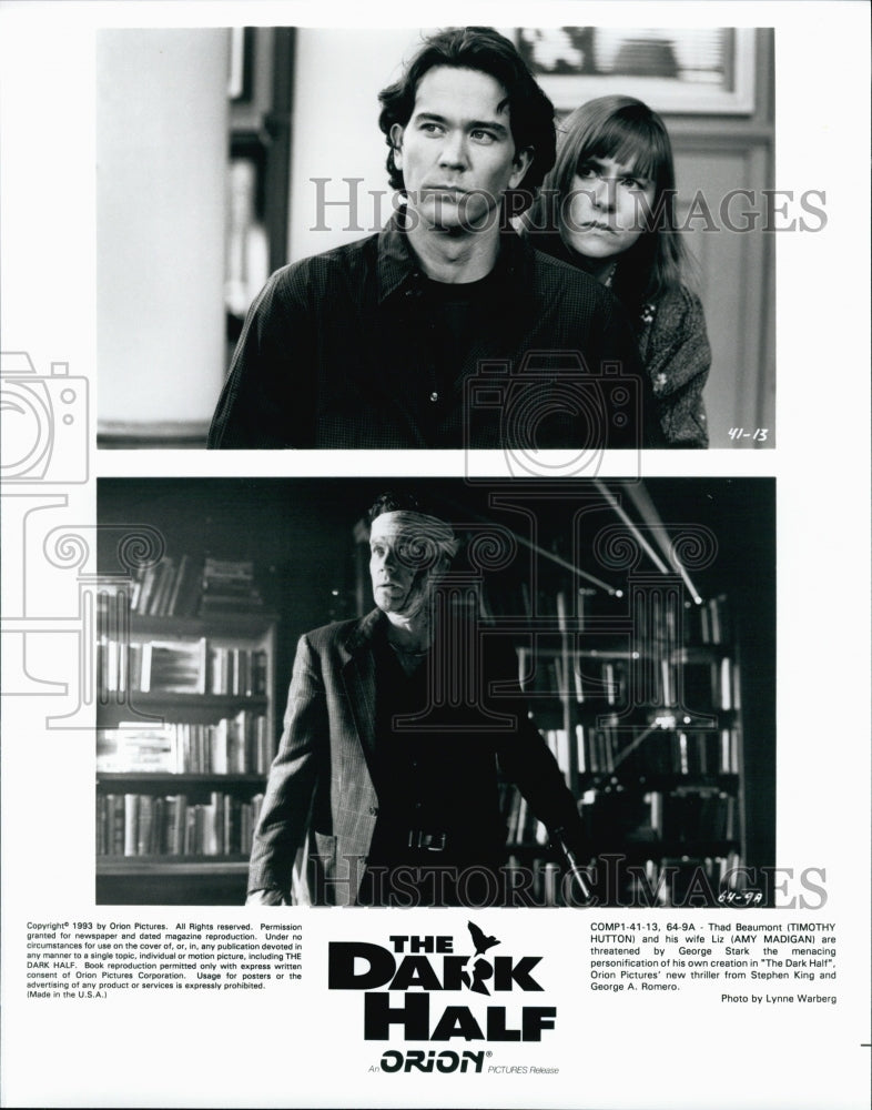 1993 Press Photo Timothy Hutton, Amy Madigan, & George Stark in "The Dark Half" - Historic Images