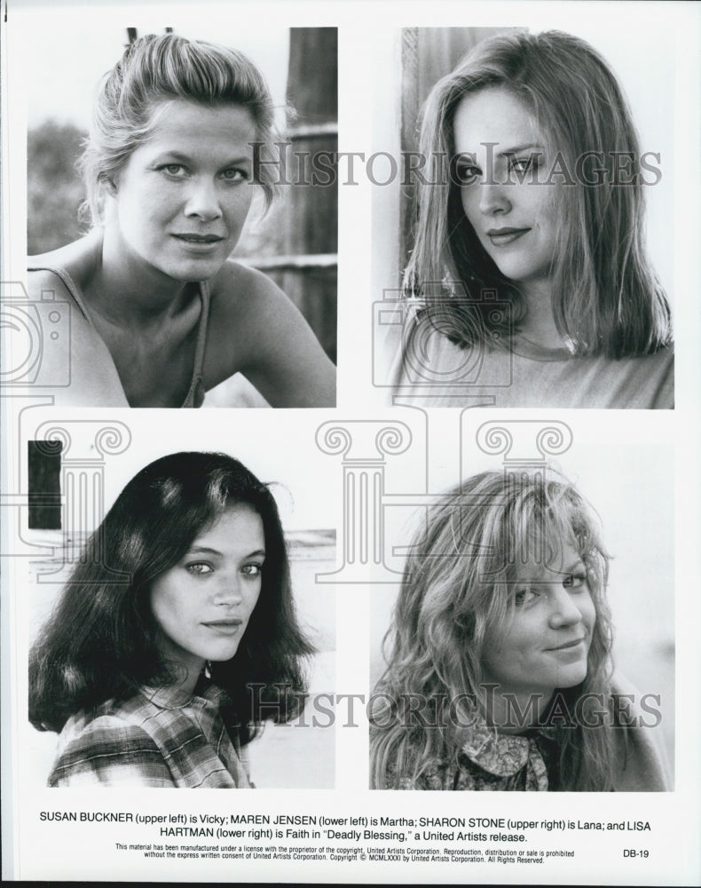 1981 Press Photo Susan Buckner, Maren Jensen, Sharon Stone In "Deadly Blessing" - Historic Images