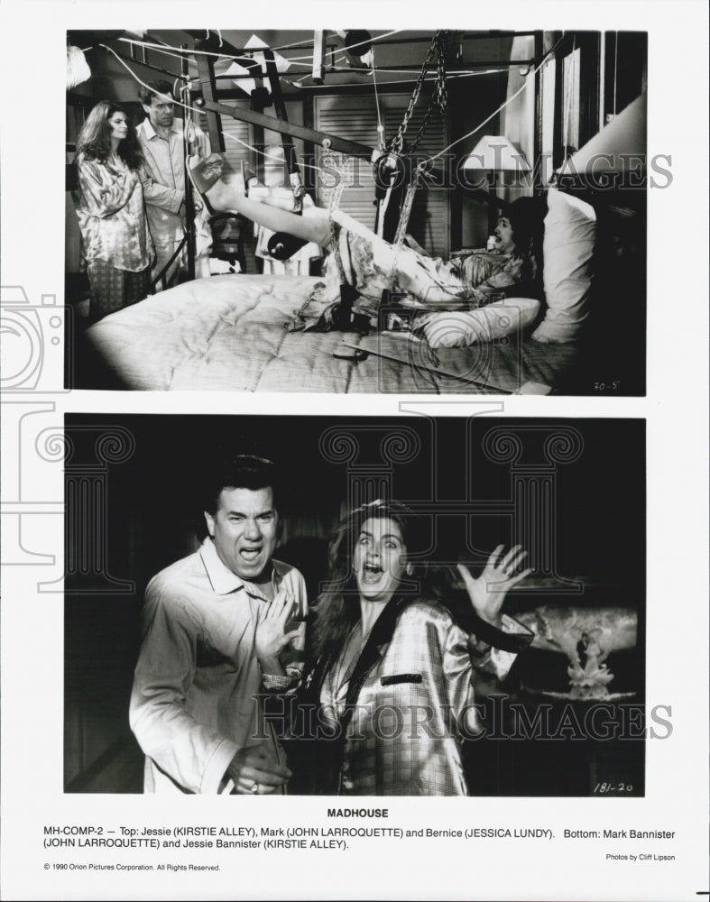 1990 Press Photo Kirstie Alley John Larroquette and Jessica Lundy in "Madhouse" - Historic Images