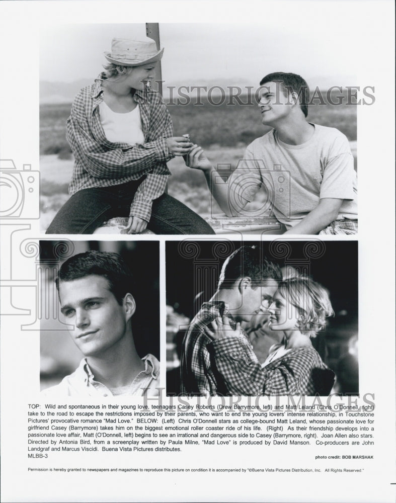 Press Photo Drew Barrymore and Chris O&#39;Donnell in &quot;Mad Love&quot; - Historic Images