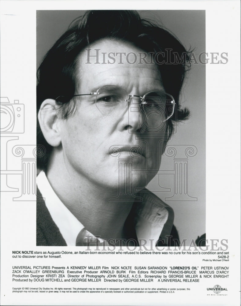 1992 Press Photo Actor Nick Nolte Starring In Dramatic Film "Lorenzo's Oil" - Historic Images