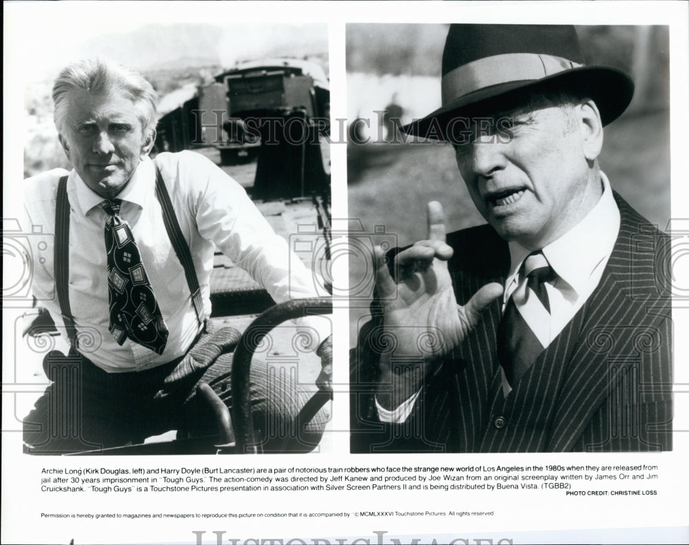 1986 Press Photo Actor Kirk Douglas, Burt Lancaster in "Tough Guys" Film - Historic Images