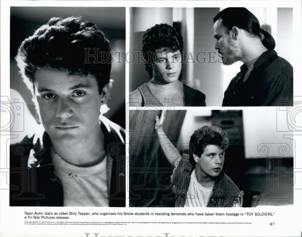 1991 Press Photo actor Sean Astin in scenes from the film Toy Soldiers - Historic Images