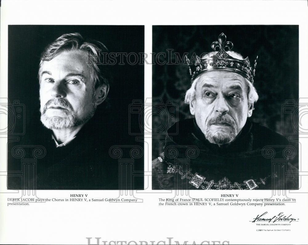 1989 Press Photo Derek Jacobi and Paul Scofield in the film Henry V - Historic Images