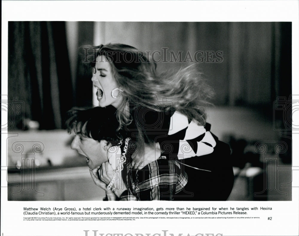 1992 Press Photo Arye Gross And Claudia Christian Star In Movie "Hexed" - Historic Images