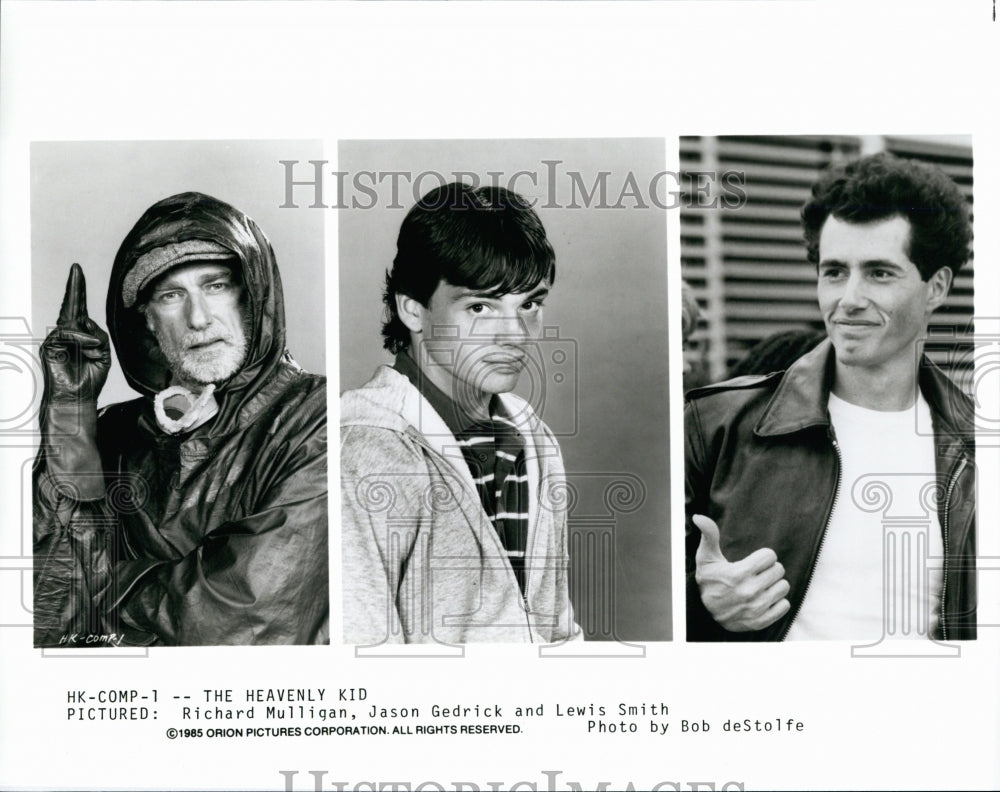 1985 Press Photo Richard Mulligan, Jason Gedrick, Lewis Smith-The Heavenly Kid - Historic Images