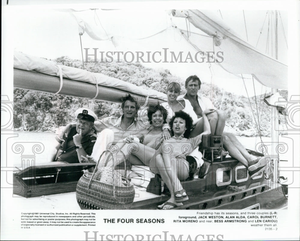 1981 Press Photo Actors Jack Weston Alan Alda Actresses Carol Burnett Rita - Historic Images