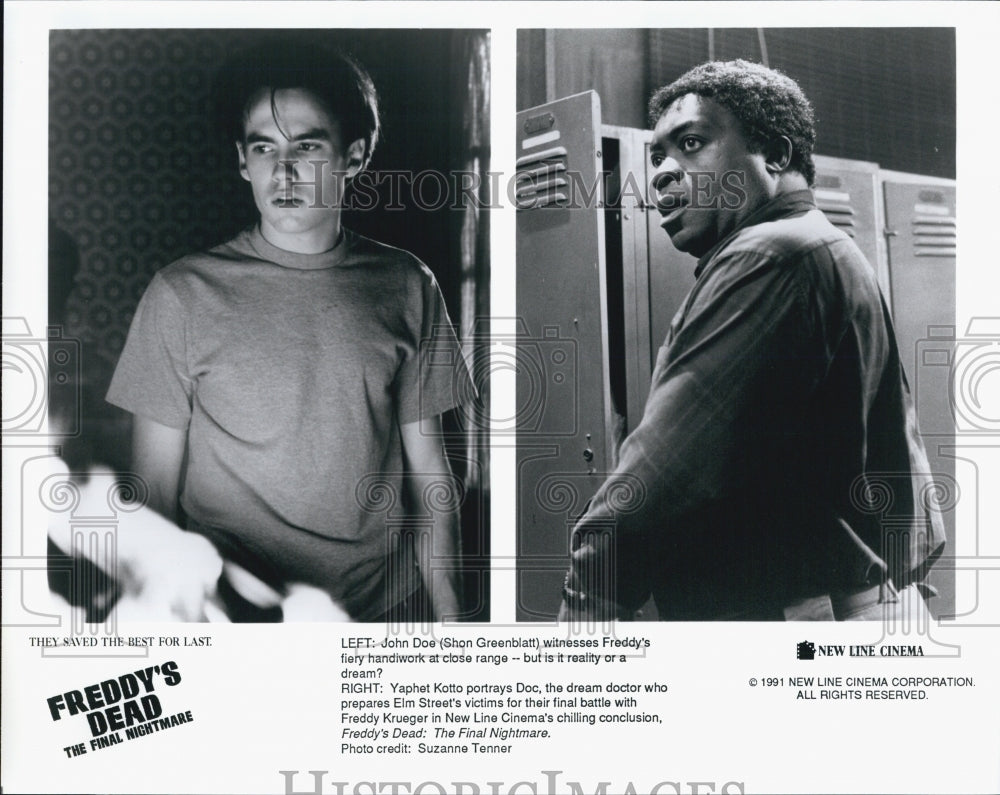 1991 Press Photo Actors Shon Greenblatt and Yaphet Kotto in Freddy's Dead: The - Historic Images