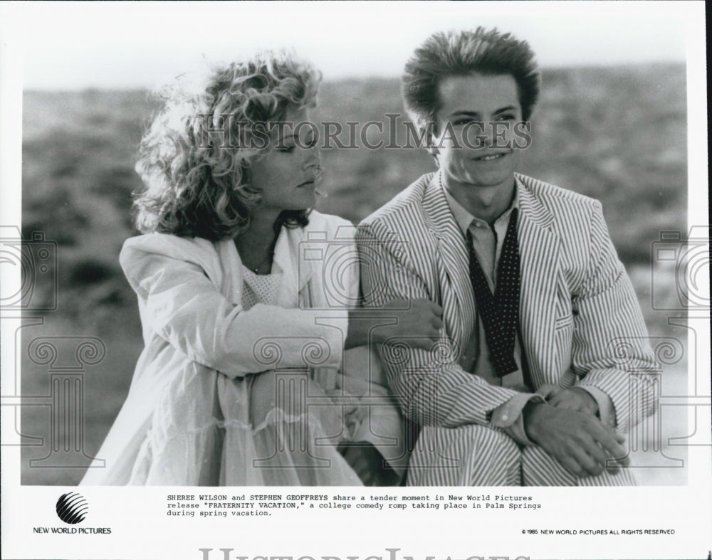 1995 Press Photo Sheree Wilson & Stephen Geoffreys in "Fraternity Vacation" - Historic Images