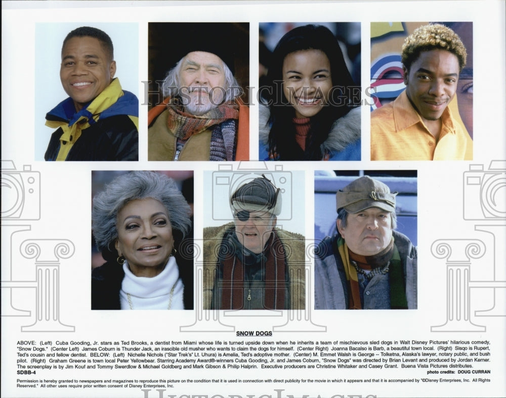 2002 Press Photo Cuba Gooding Jr. and cast of Disney's Snow Dogs - Historic Images