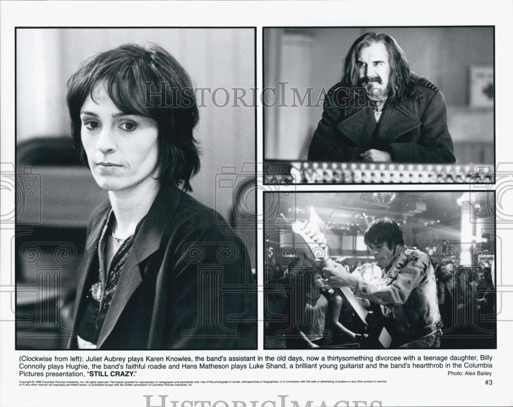 1998 Press Photo Juliet Aubrey, Billy Connolly &amp; Hans Matheson In &quot;Still Crazy&quot; - Historic Images