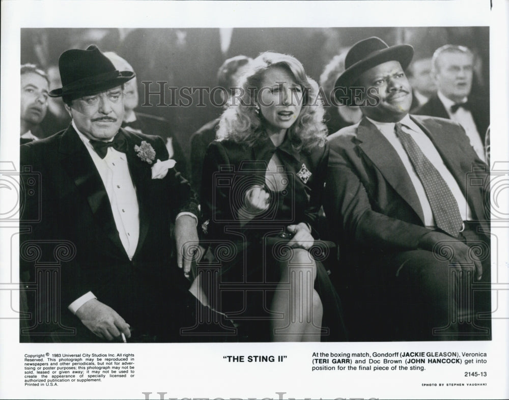 1983 Press Photo Jackie Gleason, Teri Garr And John Hancock In "The Sting II" - Historic Images
