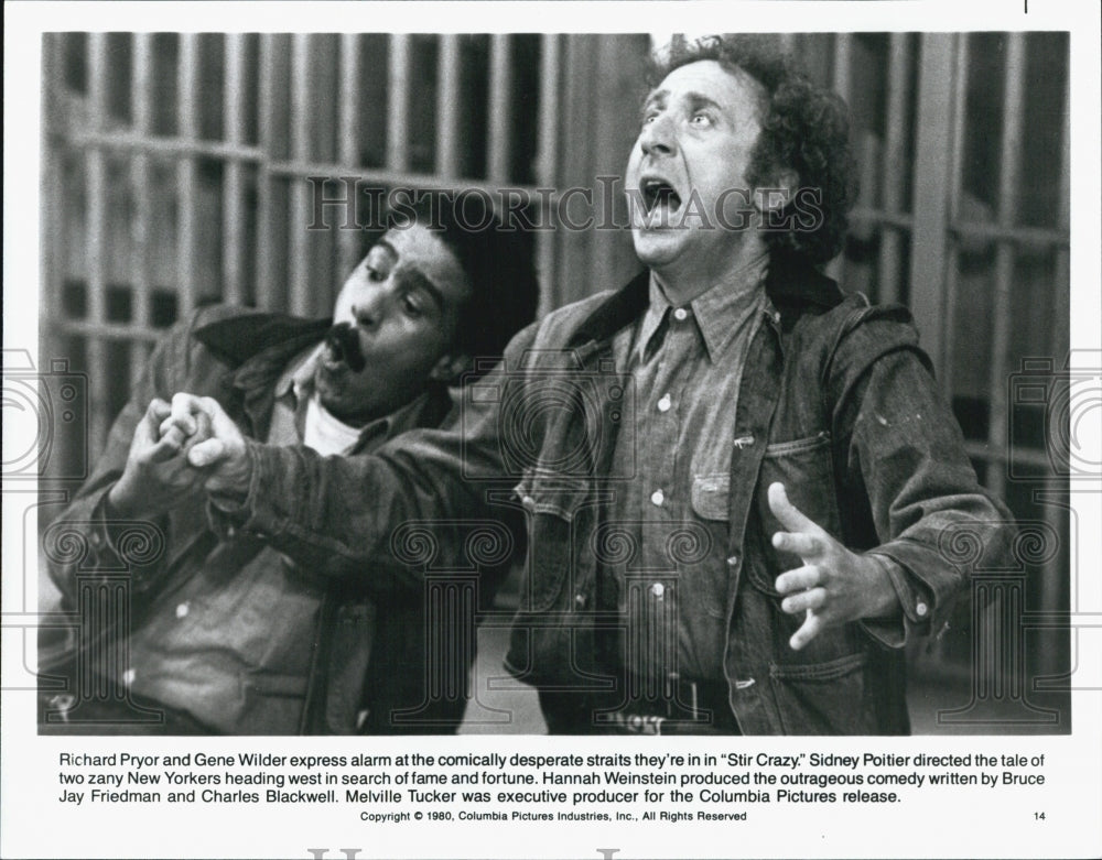 1980 Press Photo Richard Pryor & Gene Wilder In Sidney Poitier Film "Stir Crazy" - Historic Images