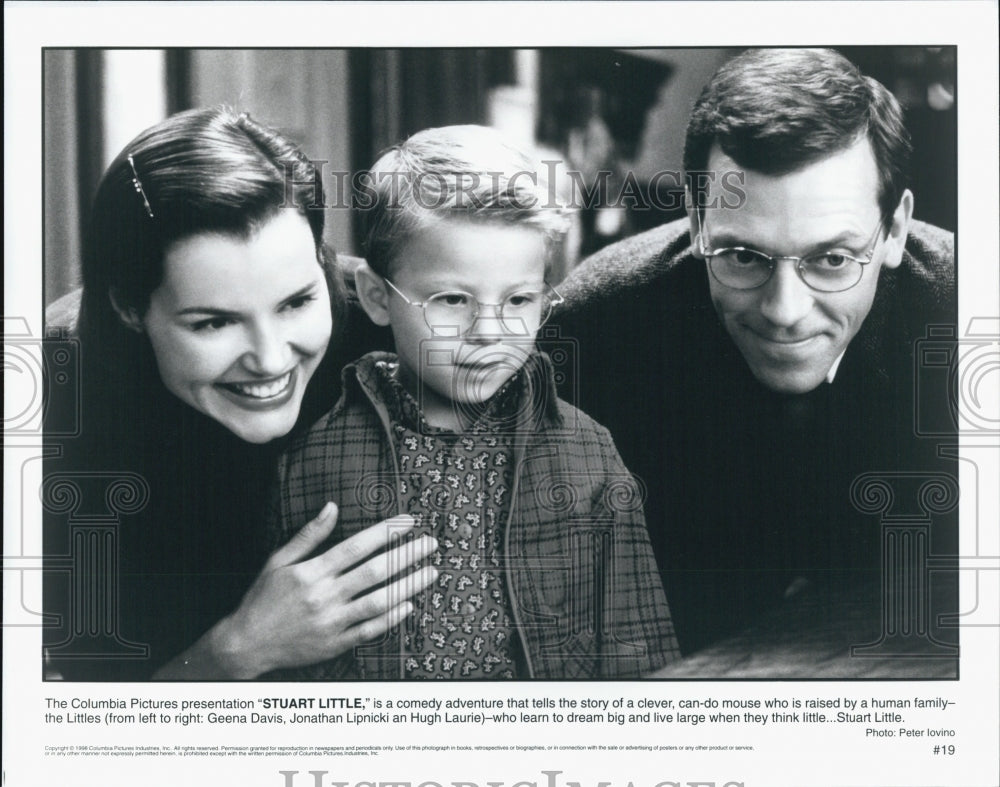 1999 Press Photo Actress Geena Davis Actors Jonathan Lipnicki and Hugh Laurie in - Historic Images