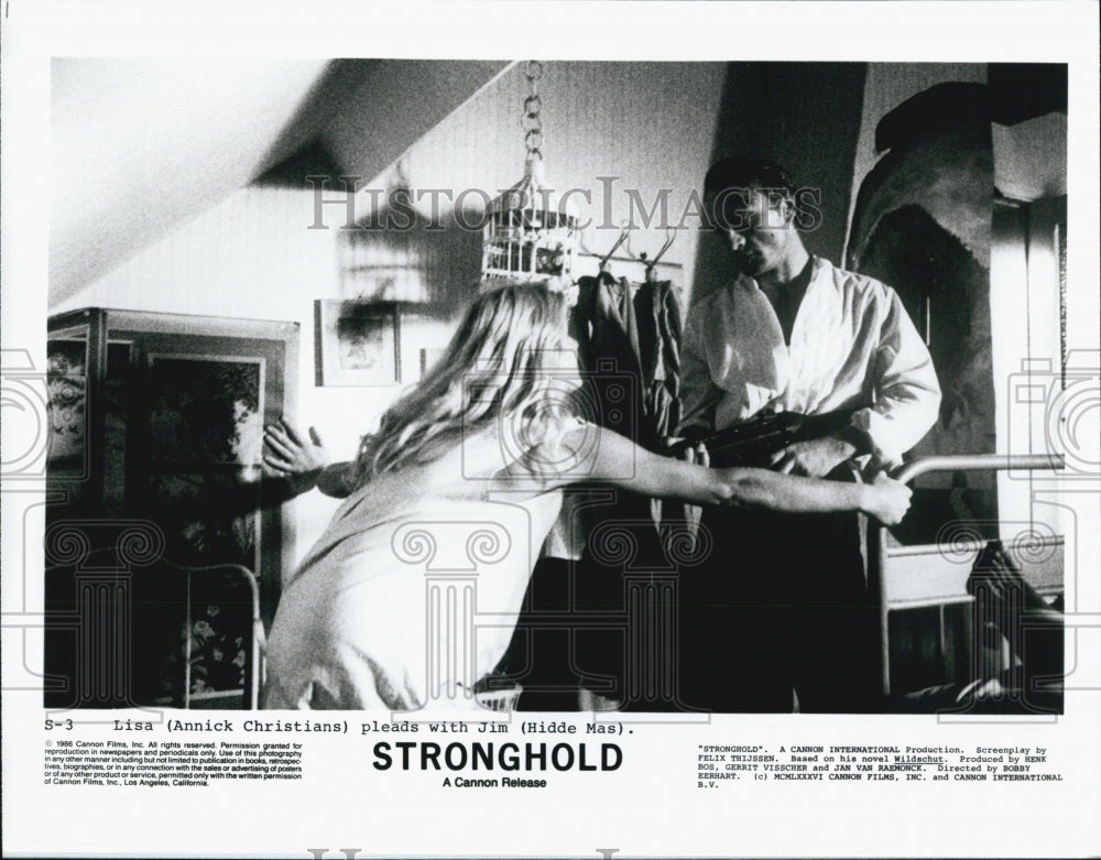 1986 Press Photo Actors Annick Christians And Hidde Mas In Movie &quot;Stronghold&quot; - Historic Images