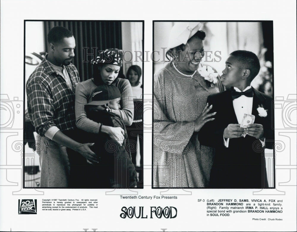 1997 Press Photo Jeffrey D. Sams, Vivica A. Fox, Irma Hall in &quot;Soul Food&quot; Film - Historic Images