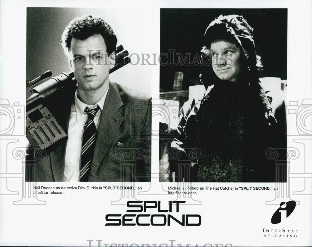 1992 Press Photo Neal Duncan and Michael J. Pollard  star in &quot;Split Second&quot; - Historic Images