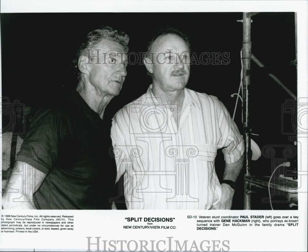 1988 Press Photo Stunt coordinator Paul Stader with actor Gene Hackman - Historic Images