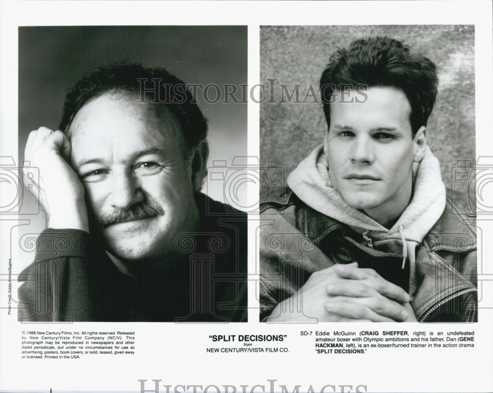 1988 Press Photo Gene Hackman And Craig Sheffer Star In Split Decisions - Historic Images