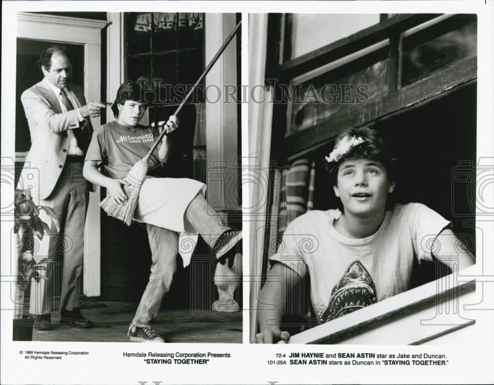 1989 Press Photo Jim Haynie and Sean astin star in "Staying Together" - Historic Images