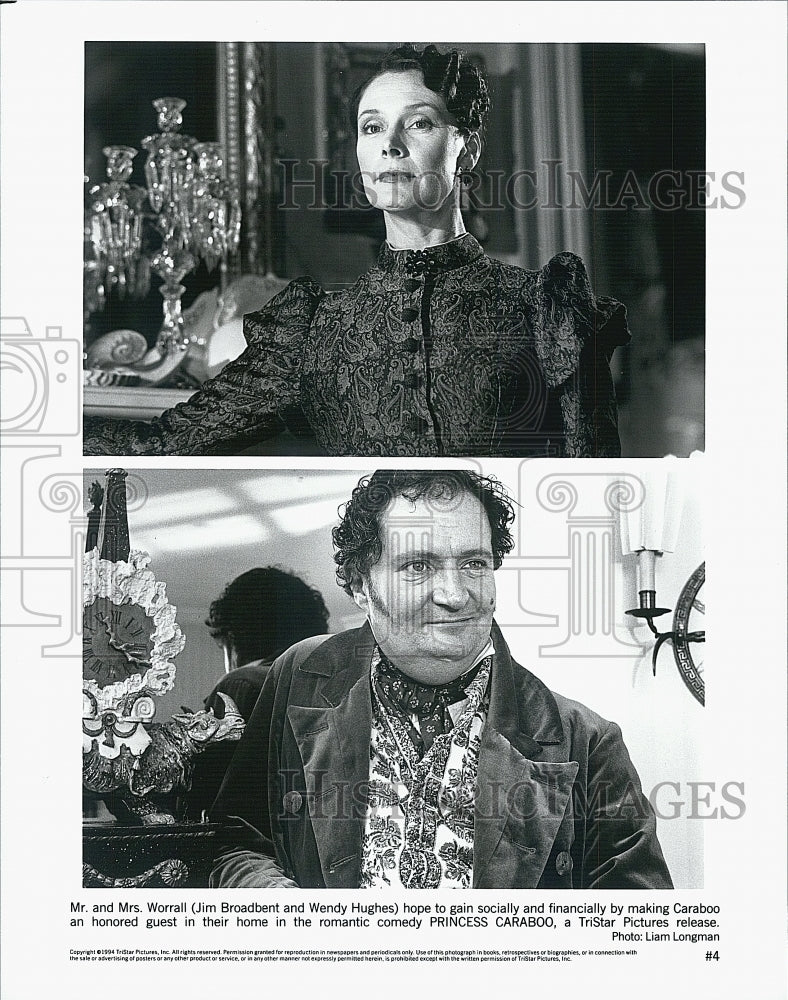 1994 Press Photo Actor Jim Broadbent, Wendy Hughes in "Princess Caraboo" Film - Historic Images