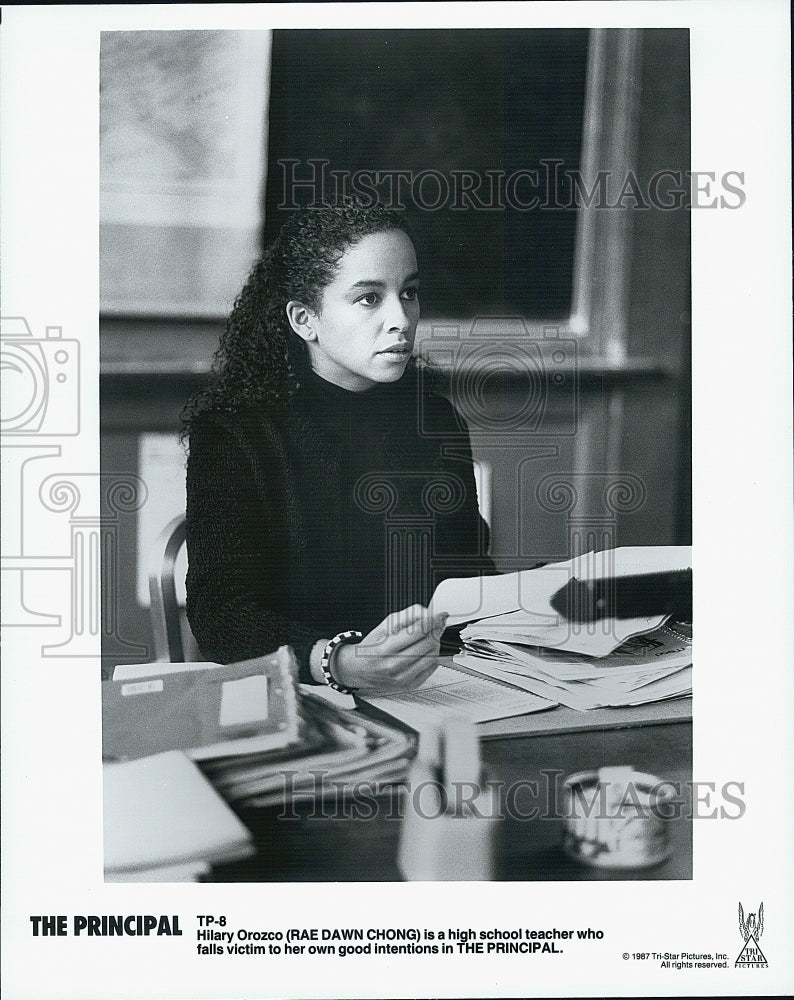 1987 Press Photo Actress Rae Dawn Chong in &quot;The Principal&quot; Film - DFPG60109 - Historic Images