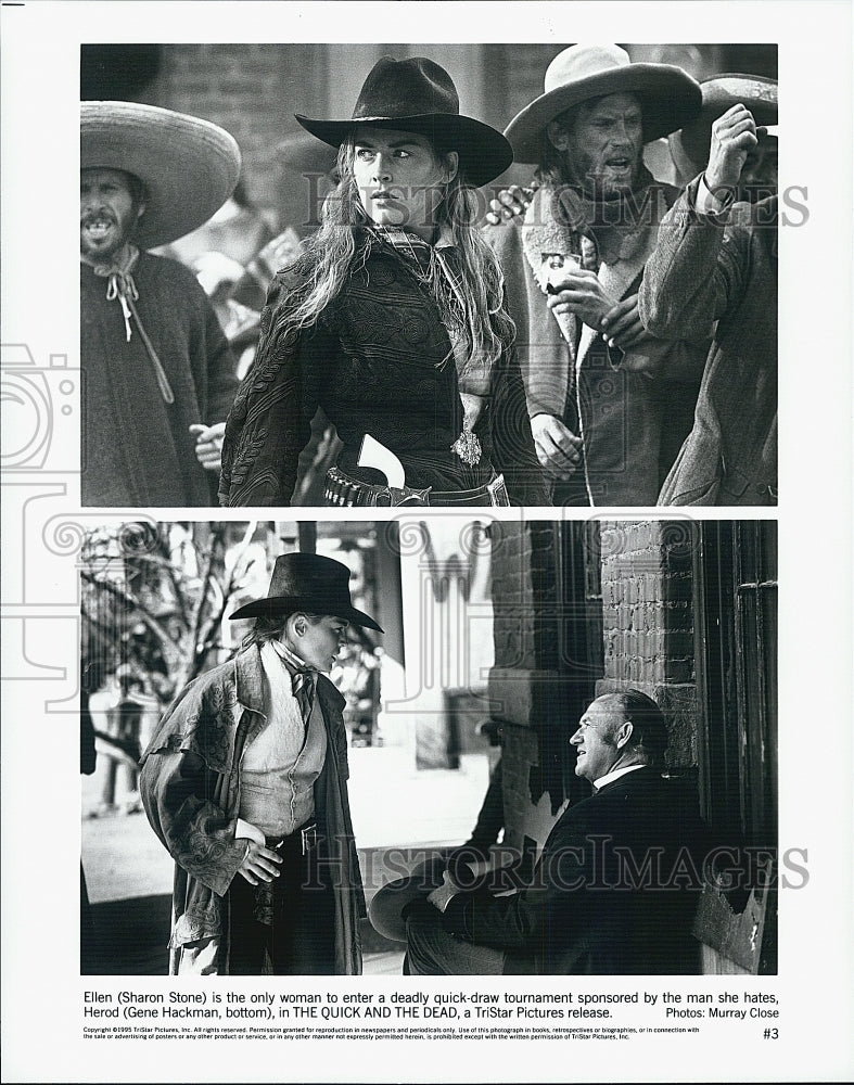 1995 Press Photo Sharon Stone And Gene Hackman In Movie "The Quick And The Dead" - Historic Images