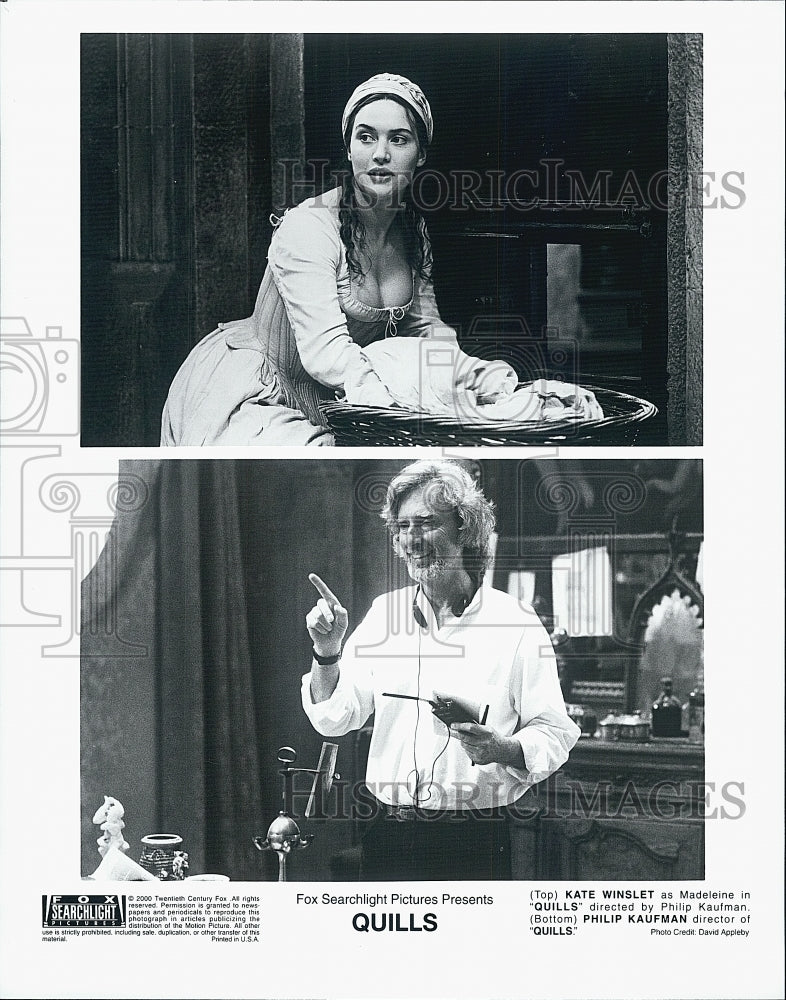 2000 Press Photo Kate Winslet and Philip Kaufman of "Quills" - Historic Images