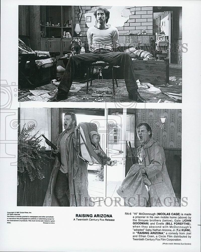 1987 Press Photo Nicolas Cage, John Goodman, Bill Forsythe in "Raising Arizona" - Historic Images