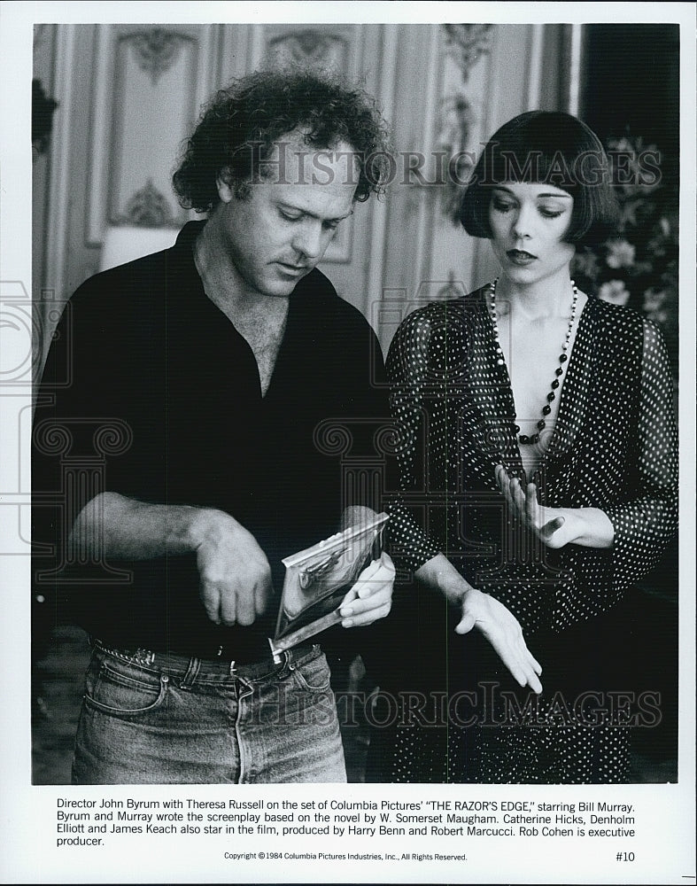 1984 Press Photo John Byrum Director Theresa Russel Actress  "The Razor's Edge" - Historic Images