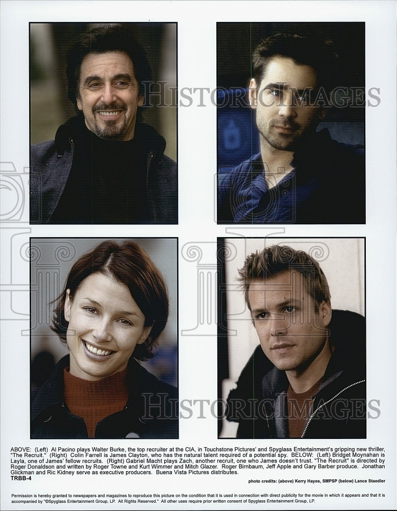 2003 Press Photo  Al Pacino,C Farrell,,B Moynahan,G Macht&quot;The Recruit&quot; - Historic Images