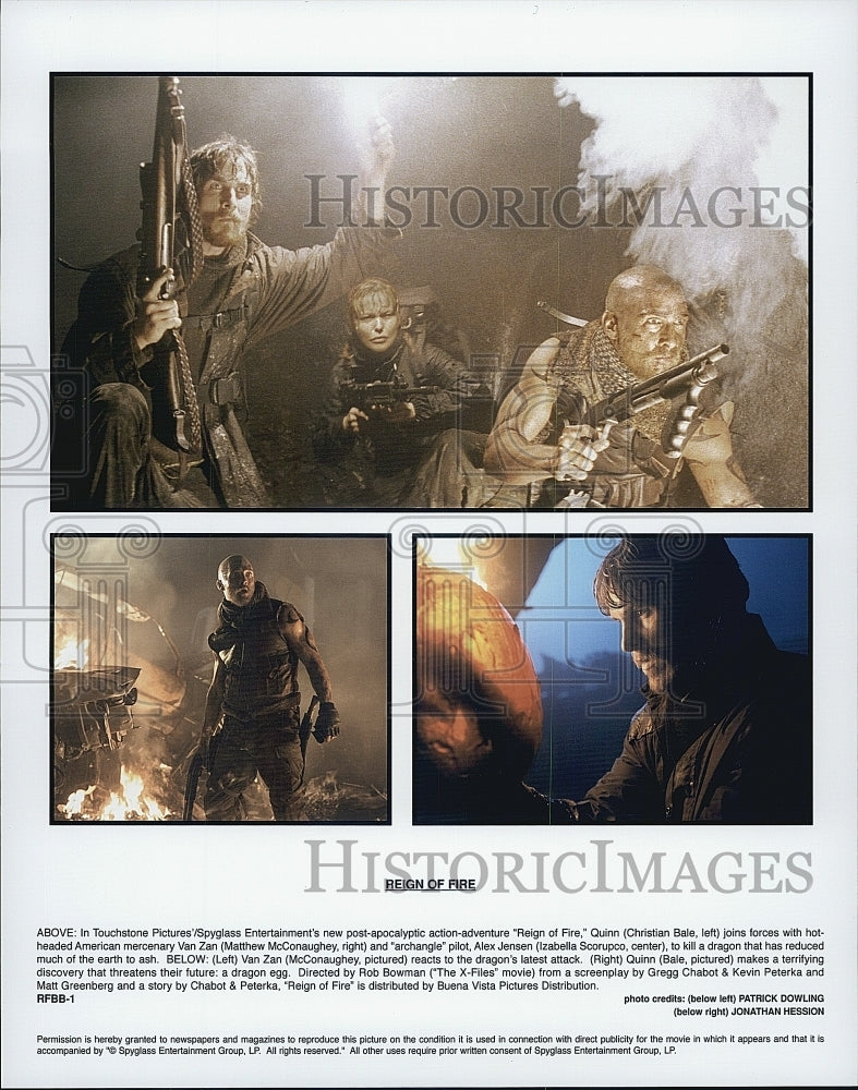 2002 Press Photo Christian Bale, Matthew McConaughey in "Reign of Fire" - Historic Images