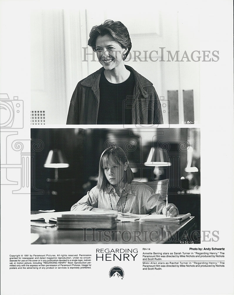 1991 Press Photo Annette Bening and Mikki Allen in &quot;Regarding Henry&quot; - Historic Images