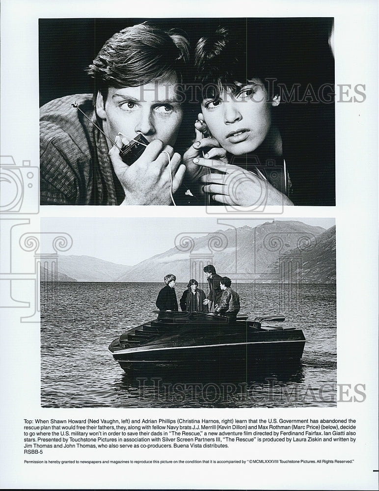 1988 Press Photo Ned Vaughn Christina Harnos Kevin Dillon and Marc Price in "The Rescue" - Historic Images