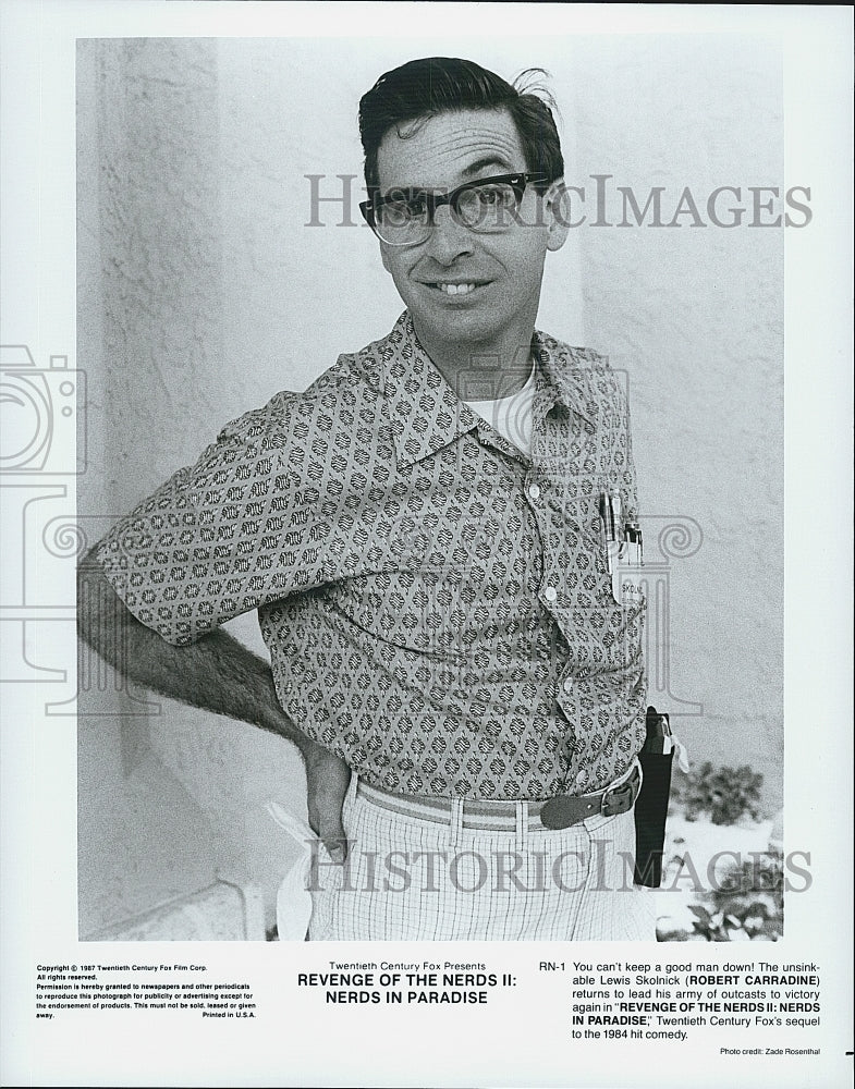 1987 Press Photo Robert Carradine, "Revenge of the Nerds II: Nerds In Paradise" - Historic Images