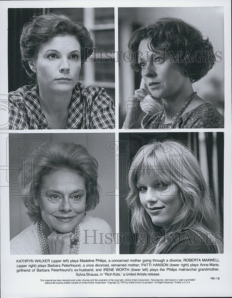 1979 Press Photo Kathryn Walker, Roberta Maxwell and Patti Hanson in "Rich Kids" - Historic Images