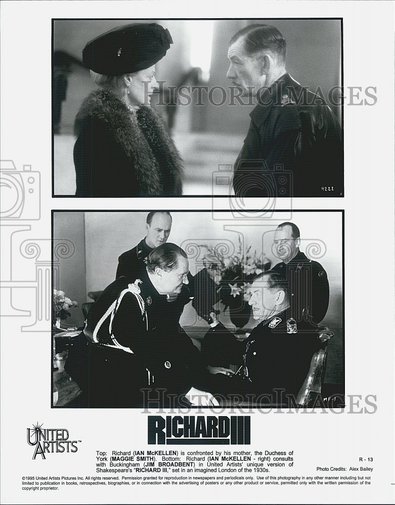 1995 Press Photo Ian McKellen, Maggie Smith, Jim Broadbent in &quot;Richard III&quot; - Historic Images