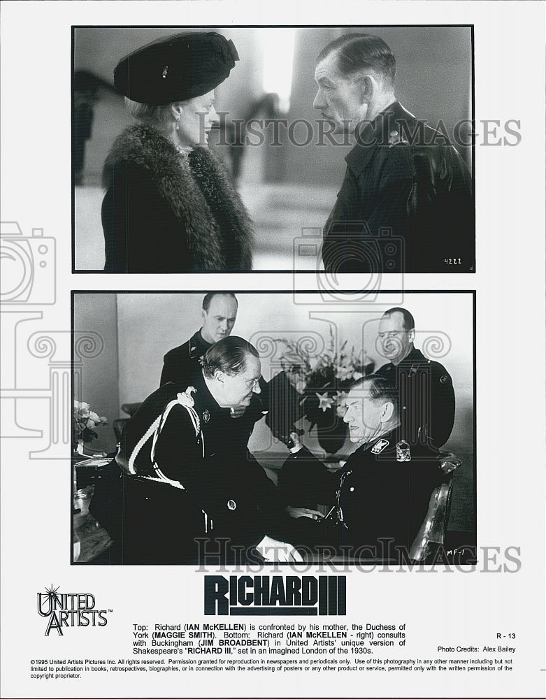 1995 Press Photo Ian McKellen, Maggie Smith, Jim Broadbent in "Richard III" - Historic Images